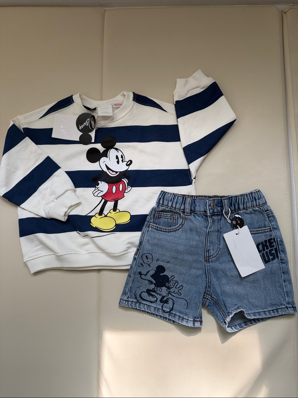 New NWT Mickey Mouse Navy & White Striped Sweatshirt Set